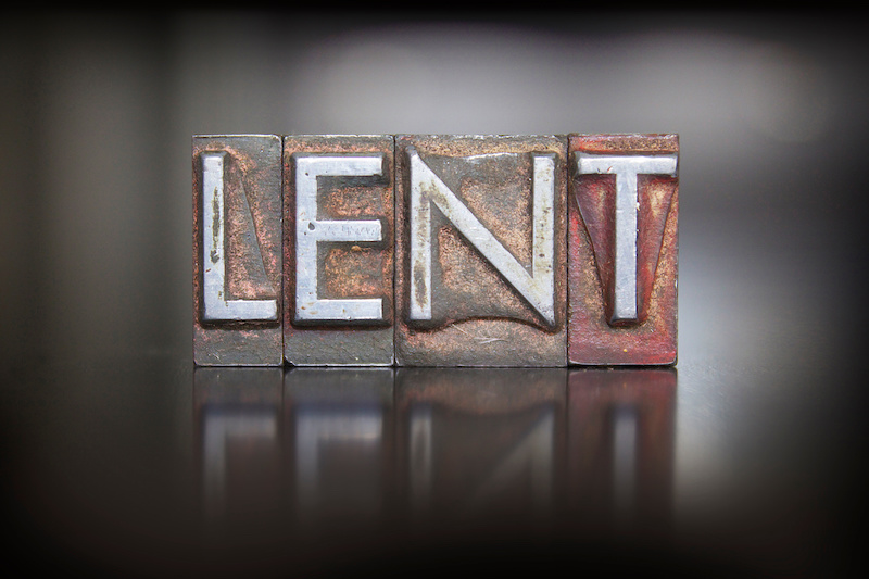 Meatless dinner ideas, the word "Lent" in metal type