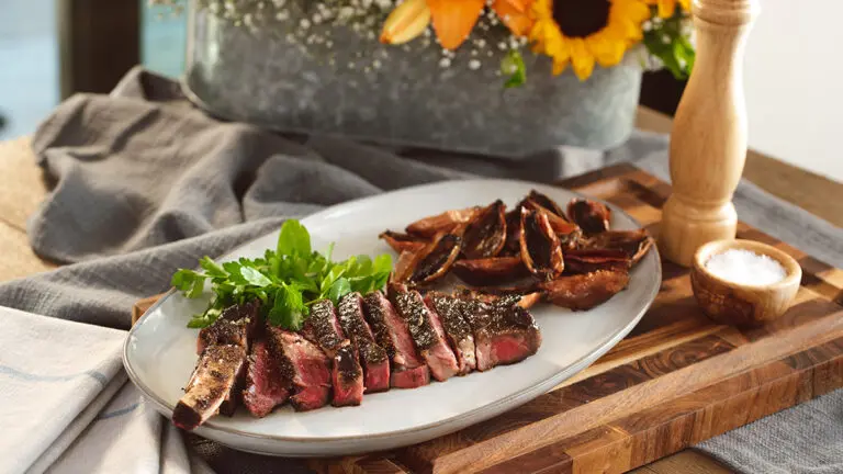 indoor grilling steak with shallots