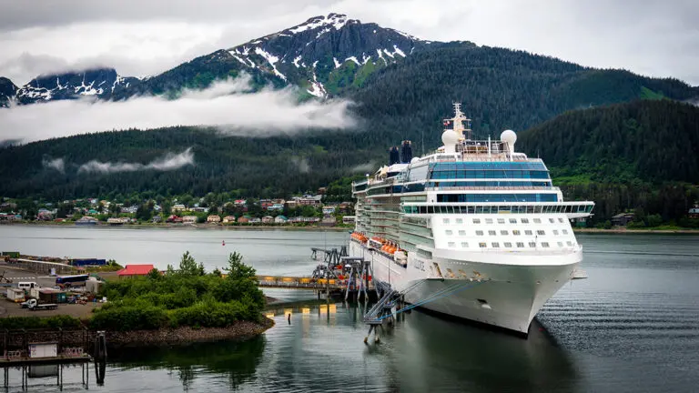 Holland America cruise ship at port in Juneau, Alaska